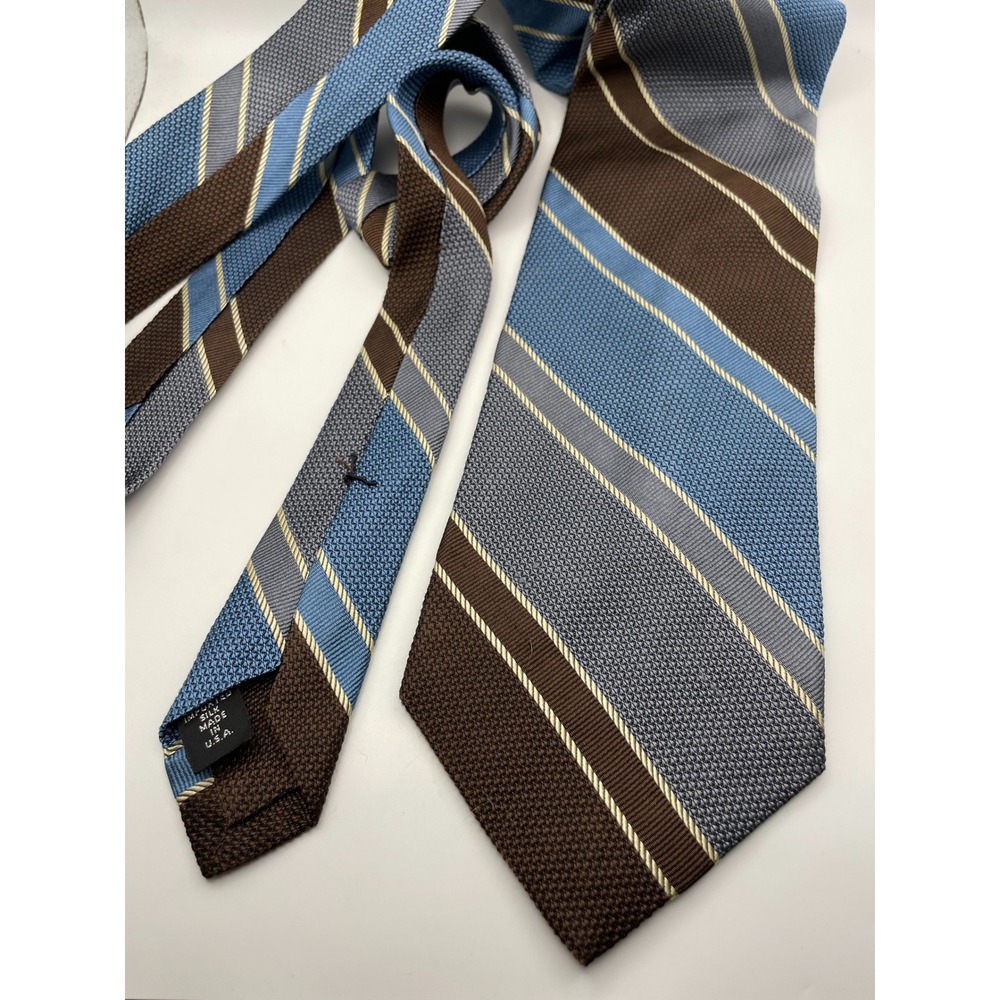 Jos. A. Bank Signature Collection Silk Tie Brown Blue Striped Made in USA Mens